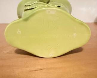 Vintage E.O. Brody Green Ceramic Vase with Applied Rose