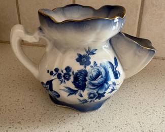 Blue and White Floral Pitcher