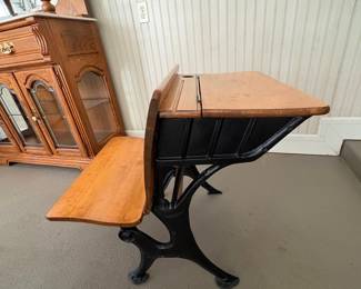 Antique School Desk with Cast Iron Base by American Seating Company