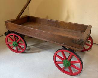 Vintage Wooden Wagon with Red Wheels