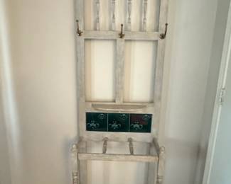 Vintage Hall Tree with Tile Inlay