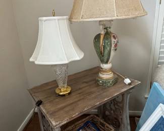 Pair of Vintage Ceramic and Crystal Table Lamps