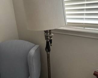 Vintage Stiffel Style Metal Floor Lamp with White Linen Shade