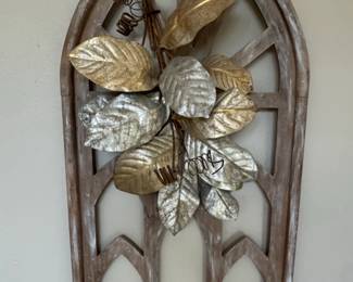 Distressed Wood Gothic Arch Wall Decor with Faux Leaf Embellishment