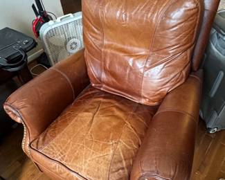 Brown Leather Recliner with Nailhead Trim