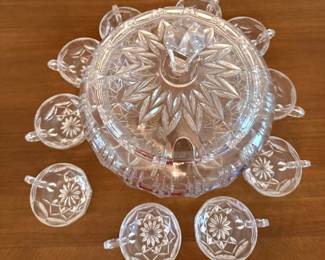 Cut Crystal Punch Bowl and 10 Cups