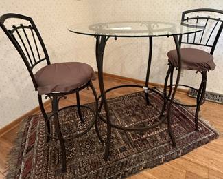 Hi-Top Round Glass Top Table with Two Stools