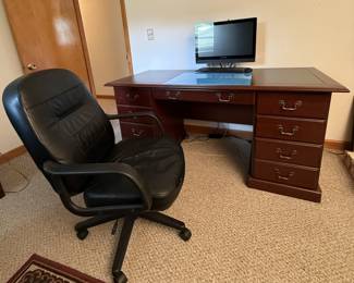 Desk, Office Chair and Computer Monitor