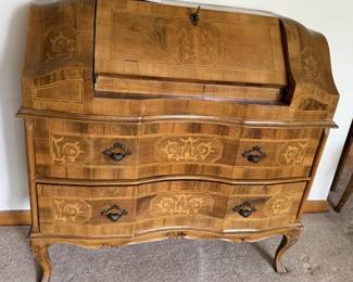 French Walnut Inlaid Secretary Writing Desk