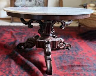 Victorian Style Oval Marble Top Coffee Table