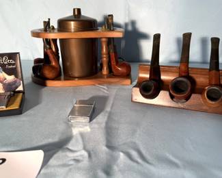 Pipes, Pipe Stand Humidor, Matches, Lighter