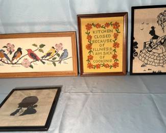 Vintage Cross-stitched Art Featuring a "Cooks Kitchen Sampler"