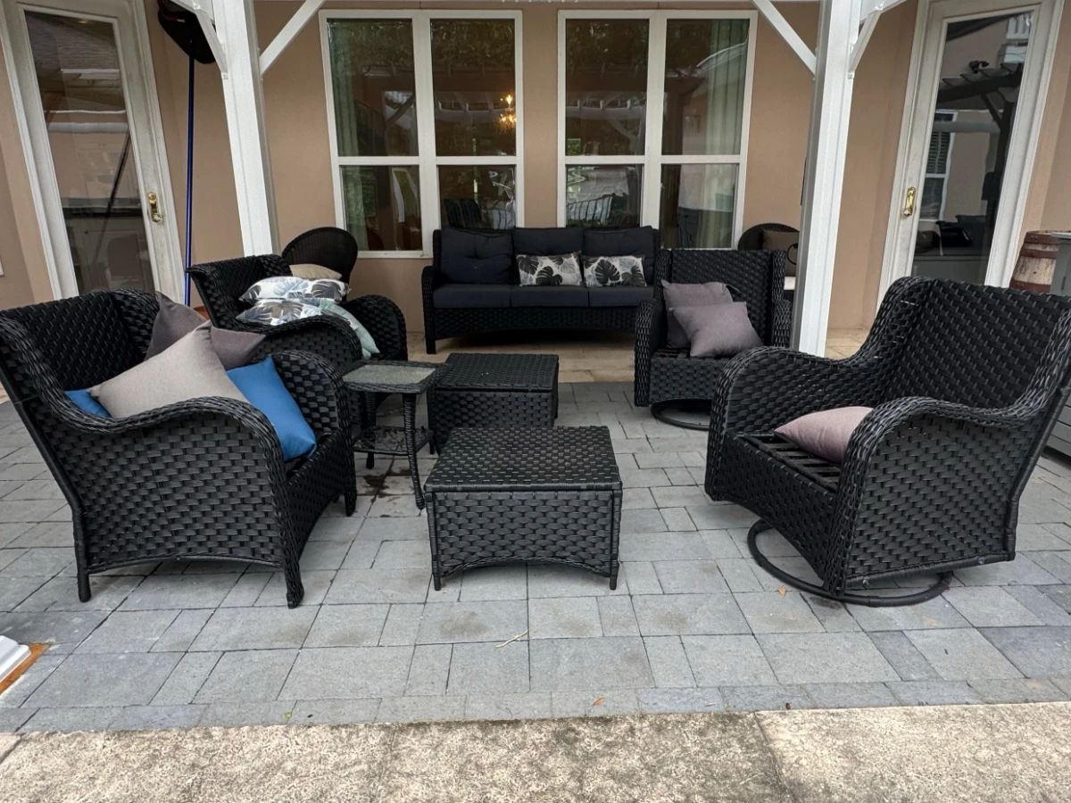 Black Wicker Outdoor Furniture Set with Swivel Chairs