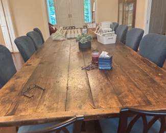 Rustic Farmhouse Dining Table with Upholstered Chairs