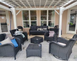Piece Outdoor Resin Wicker Conversation Set with Swivel Chairs