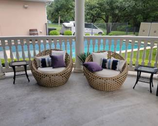 Wicker Patio Lounge Chairs with Cushions Pair Mason Collection