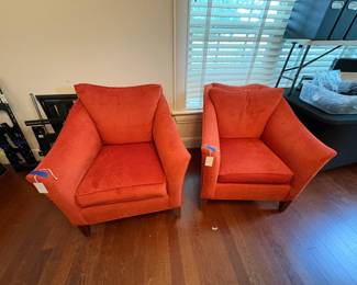 Karpen Style Midcentury Orange Stationary Lounge Chair W or Vintage Legs