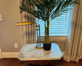 Artificial Palm Tree with Marble Top Accent Table