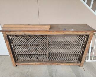 Vintage Wood and Metal Lattice Sideboard or Console