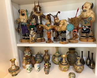 Collection of Hopi Kachina Dolls and Chinese Cloisonn Vases