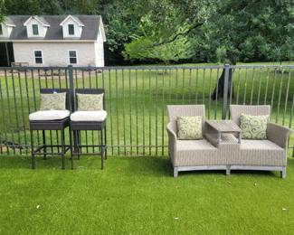 Wicker Patio Furniture Set Two Bar Stools and One Console Loveseat