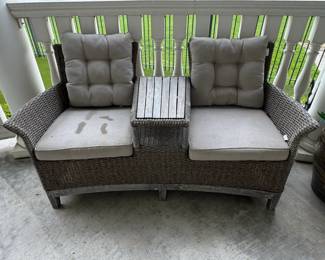 Wicker Loveseat with Builtin Table