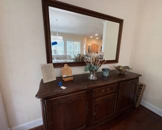 Vintage French Provincial Carved Walnut Sideboard and Mirror