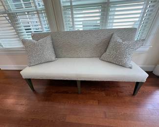 Upholstered Settee with Zebra Print Backrest and Floral Pillows