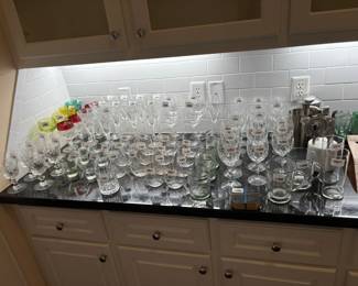 Mixed Collection of Vintage Crystal and Glass Stemware with Colored Accents