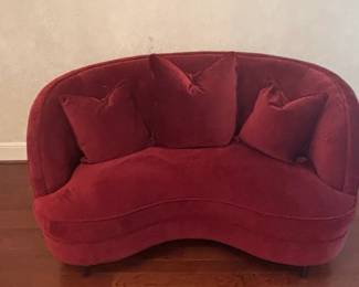 s Art Deco Burgundy Velvet Banana Sofa