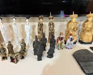 Collection of Chinese Decorative Figurines and Replicas Terracotta Army, Emperor or Empress, Ladies, Scholars