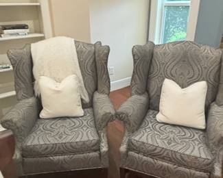 Pair of Wingback Armchairs with Paisley Upholstery