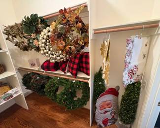 Assorted Holiday Decor Collection with Wreaths, Pillows, and Table Linens