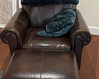 Brown Leather Club Chair and Ottoman Set  Pottery Barn