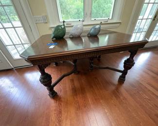 Antique Carved Oak Jacobean Style Extension Dining Table