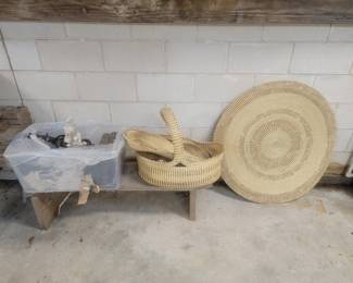 Handwoven Bolga Basket and Tray Set