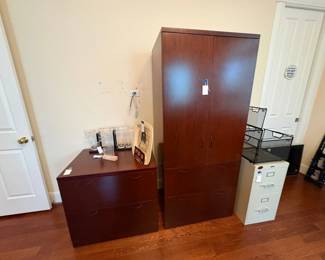Dark Cherry Laminate Office Storage Set with Lateral File Cabinet
