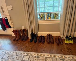Estate Sale Assorted Footwear Collection Including Cowboy Boots, Dress Shoes, and Sneakers