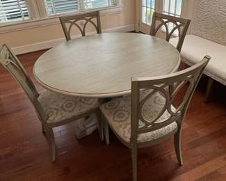 Oval Pedestal Dining Table with Four Lattice Back Upholstered Chairs