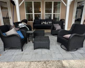 Black Wicker Outdoor Furniture Set with Swivel Chairs