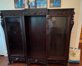 Ornate Carved Oak Bookcase with Lion Heads and Claw Feet