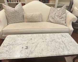Ethan Allen Transitional Style Sofa with Marble Top Coffee Table