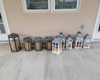 Set of Decorative Metal and Wood Lanterns