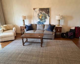 Living Room Furniture Set Sofa, Coffee Table, Armchair, Ottoman, and End Tables