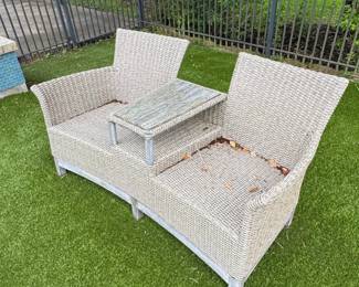 Grey Rattan Loveseat with WoodTop Table