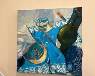 Contemporary Still Life Oil Painting of Wine and Glassware by Susan Plitecht