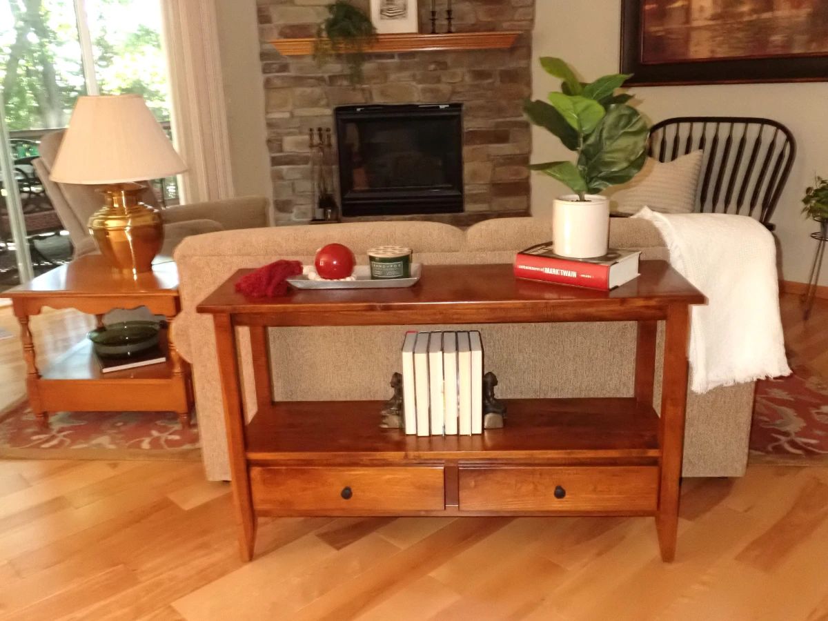 SOLID PINE SOFA TABLE /W/ DRAWERS