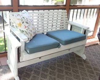 WHITE GLIDER ROCKER W/CUSHIONS