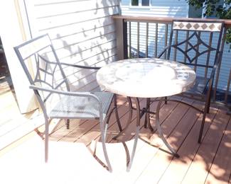 ROUND TILE & IRON  TABLE - 2 IRON CHAIRS