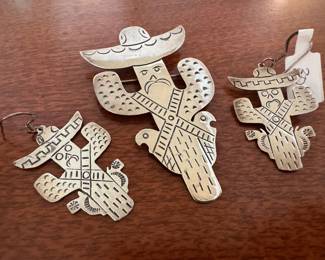 Sterling Silver Cactus Earrings & Pin